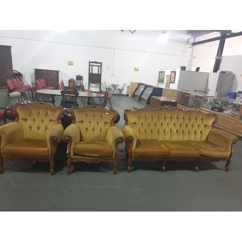 230 - A French three seater sofa and two matching armchairs