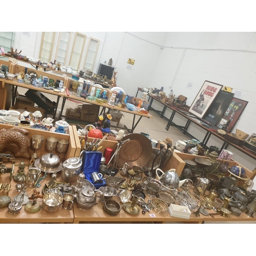 16 - A large quantity of copper, brass, silver plate and metalware