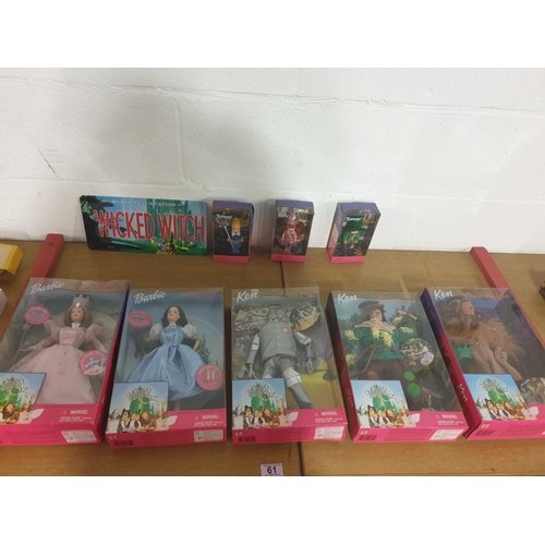 61 - A full set of 1999 Wizard of Oz, Mattel, Barbies and Kens including the Three Munchkins