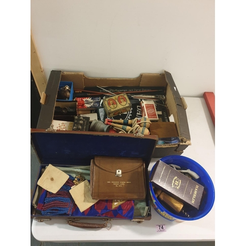 74 - A vintage lot to include Masonic items, old tins, etc