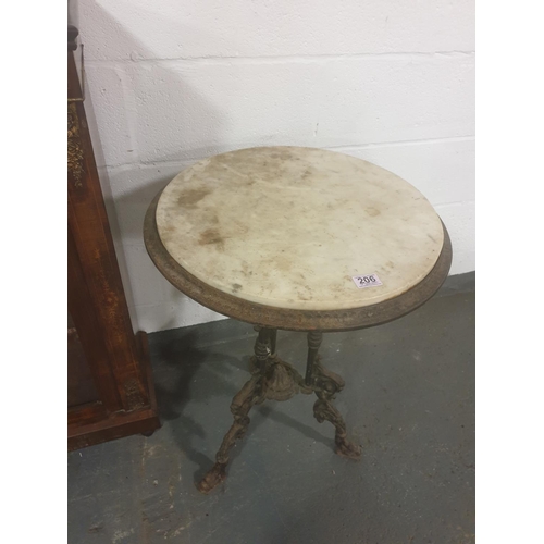 206 - A marble topped circular table on a cast iron tripod base