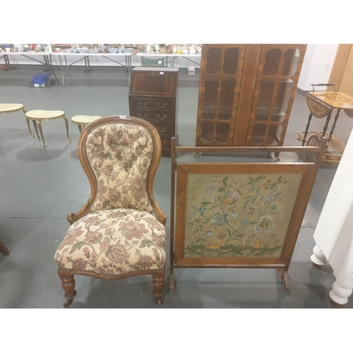 217 - A Victorian spoon back nursing chair and a firescreen