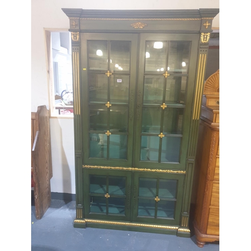 230 - A green and gold four door glazed display cabinet