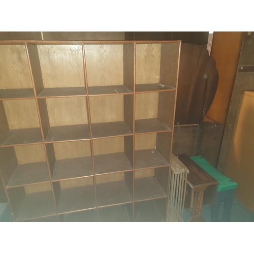 783 - Wooden pigeon hole cabinet/storage unit + a small drop leaf table etc