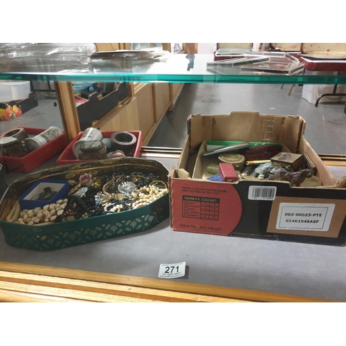 271 - Three trays of costume jewellery and vintage items