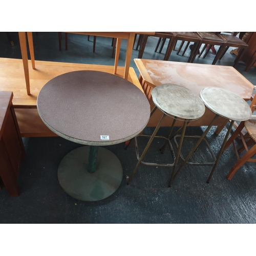 527 - Two vintage stools and a circular table