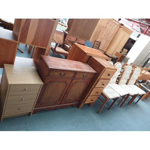 530 - A sideboard, bedside cabinet, four dining chairs, etc