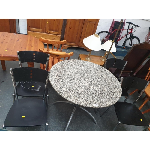 537 - A circular marble top dining table and four chairs
