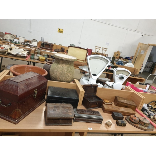 31 - A selection of wooden and leather boxes
