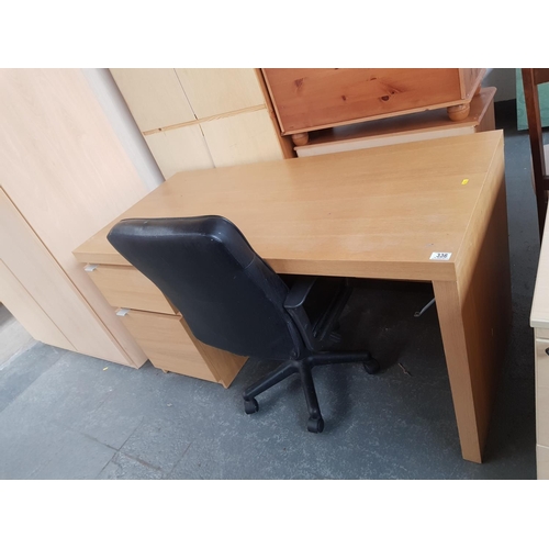 336 - A wooden office desk and a swivel office chair
