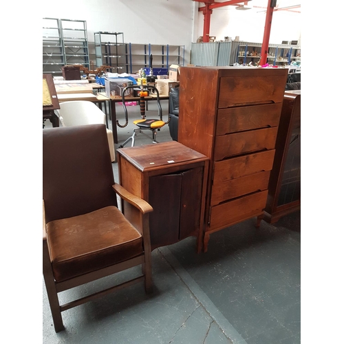 352 - A chest of drawers, record cabinet and a chair