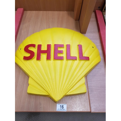16 - A cast iron Shell display sign