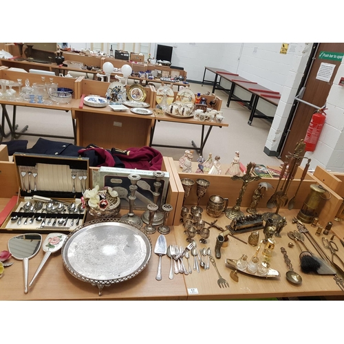 17 - A quantity of silver plate and brass ware etc
