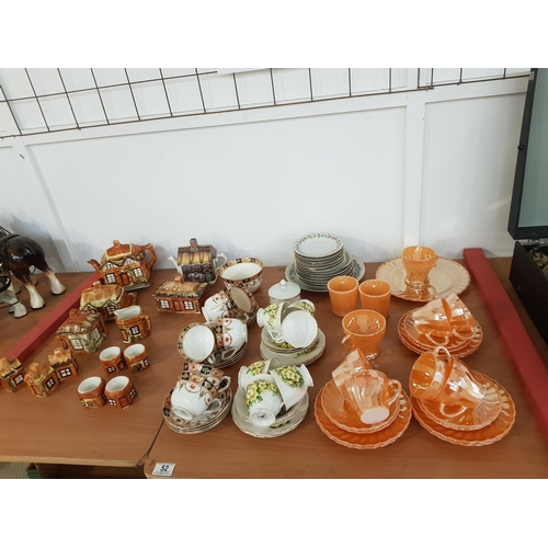 52 - Cottageware teapot, jugs, butter dish etc plus a Fire King part tea set etc