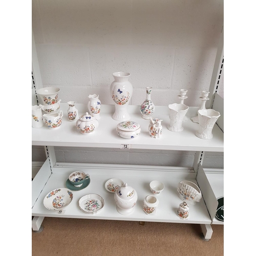 72 - Two shelves of Aynsley and Coalport fine china vases, trinket boxes etc