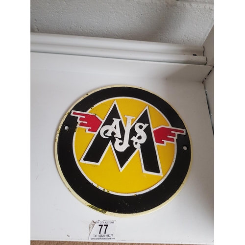 77 - A cast iron AJS sign