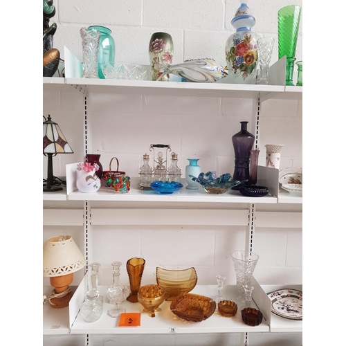 79 - 3 shelves of glass ware including Murano fish, crystal bowls and vases etc