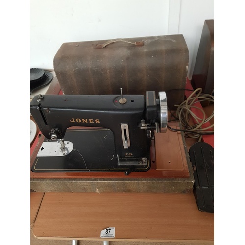 87 - A Jones CB Model C heavy duty hand crank sewing machine