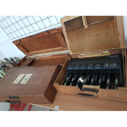 92 - 3 large vintage wooden boxes for instruments; one has an ELKA SEPISO pedal board inside.