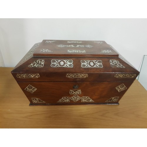 298 - A mother of pearl inlaid rosewood sewing box