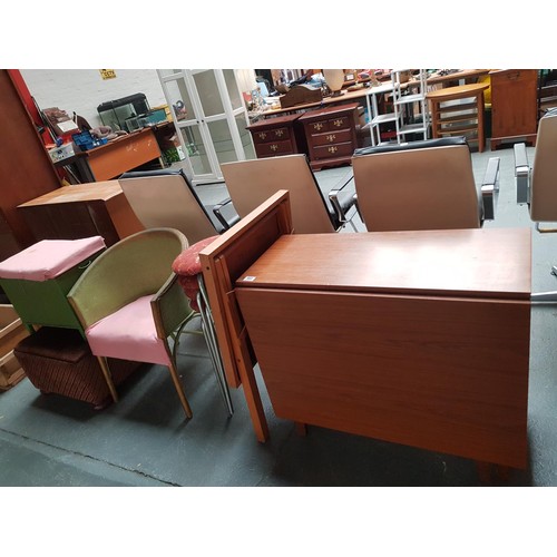 560 - Lloyd loom style furniture, stools, drop leaf table etc