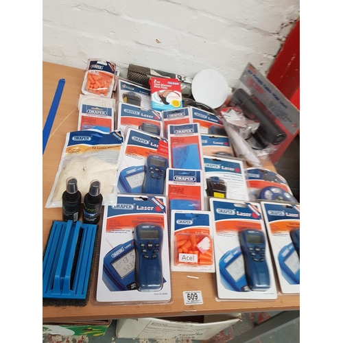 609 - A quantity of Draper stud detector, worklight etc