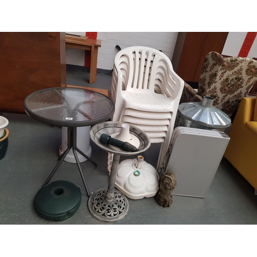 784 - A quantity of garden furniture including chairs, table bird bath etc