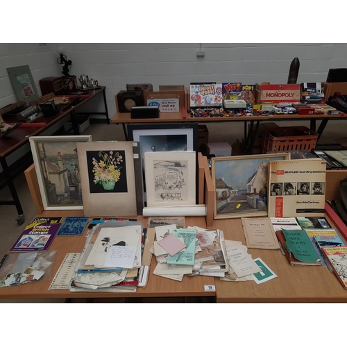 19 - A collection of ephemera, stamps , paintings etc