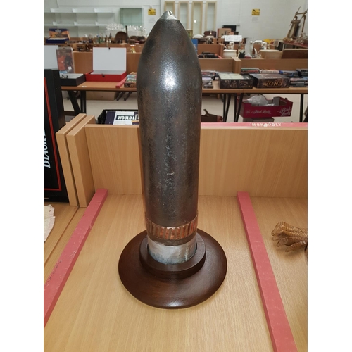 4 - Trench art in the form of a Tank ammunition shell on a wooden plinth