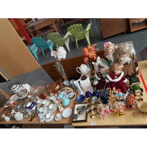 373 - A quantity of dolls, china, copper bedpan etc