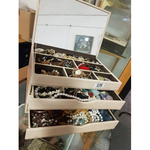 236 - A quantity of vintage costume jewellery in jewellery box