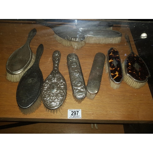 297 - A collection of silver dressing table brushes including two silver and tortoiseshell brushes - Birmi... 