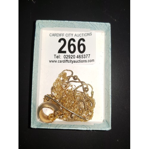 266 - A quantity of 9K scrap gold to include chains, tiepin, earring etc (8 grams including pin on tiepin)