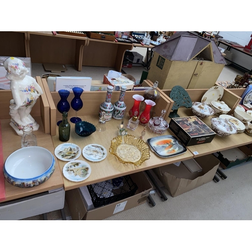 22 - Mixed glass and china including perfume bottles, cranberry glass, Alfred Meakin etc.