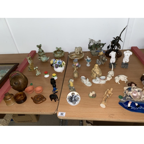 60 - Mixed china ornaments etc including Beswick Beatrix Potter Sir Isaac Newton, glass paperweight etc