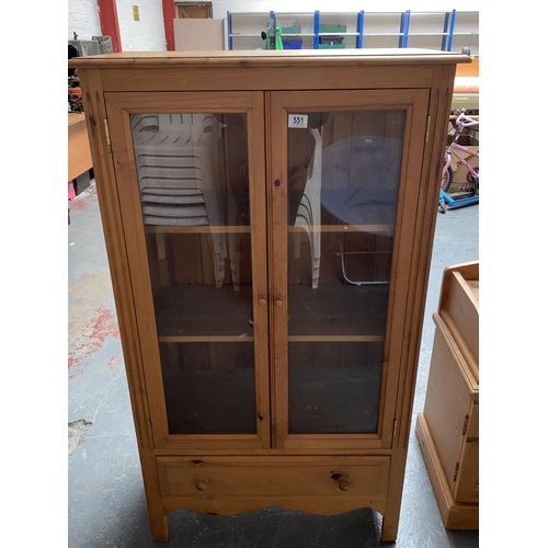 551 - Pine glass fronted display cabinet