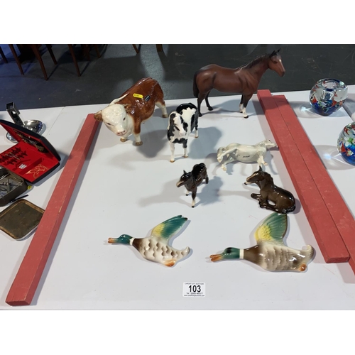 103 - Beswick horses, Coopercraft bull etc.