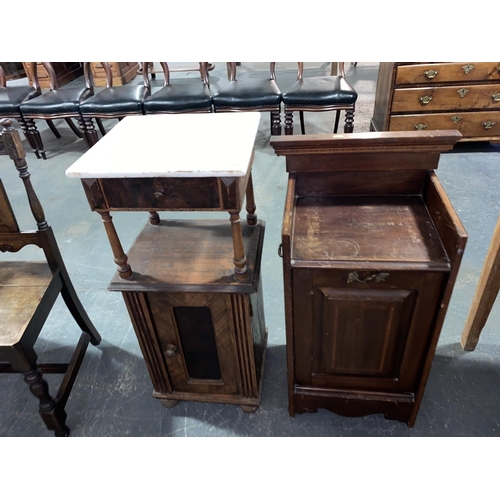 135 - A marble topped pot cupboard and a mahogany pot cupboard