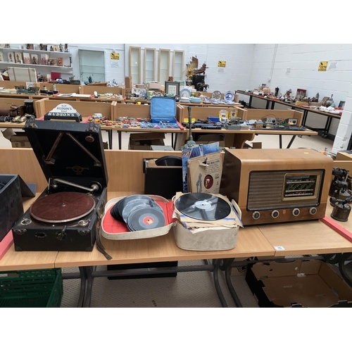 15 - A collection of 78's and mini 78's and singles , a vintage valve radio and a Columbia gramophone etc... 