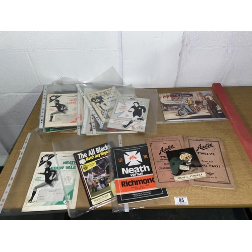 85 - Vintage rugby programmes, car related manuals etc.