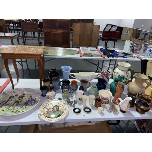 95 - A Sorrento musical sewing table, Lustre jugs, Ewenny jugs, Royal Doulton plate etc.