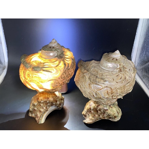 149 - A pair of cameo carved shell lamps (unwired)