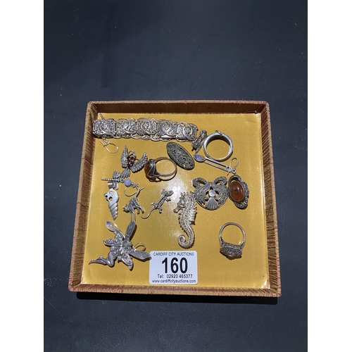 160 - Silver pendants, brooches, bracelets etc.