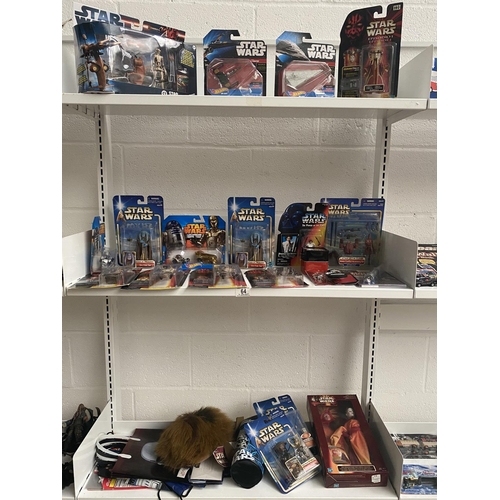 64 - Star Wars boxed figures , vehicles, Star Wars memorabilia etc - 3 shelves