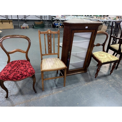 127 - 3 bedroom chairs and a oak wall hanging corner cabinet