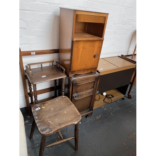 312 - Two bedside cabinets, hostess trolley, telephone stand etc.