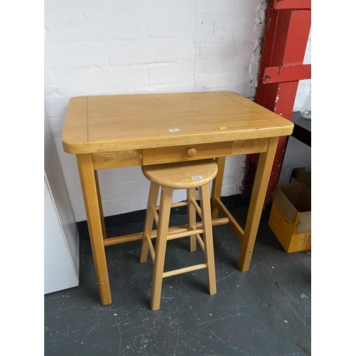 317 - A pine table and stool