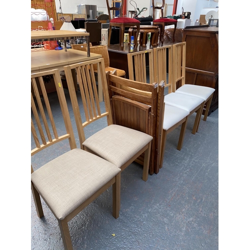 383 - Five dining chairs and three folding chairs