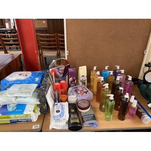 408 - Mixed toiletries including SBC shower gels etc.