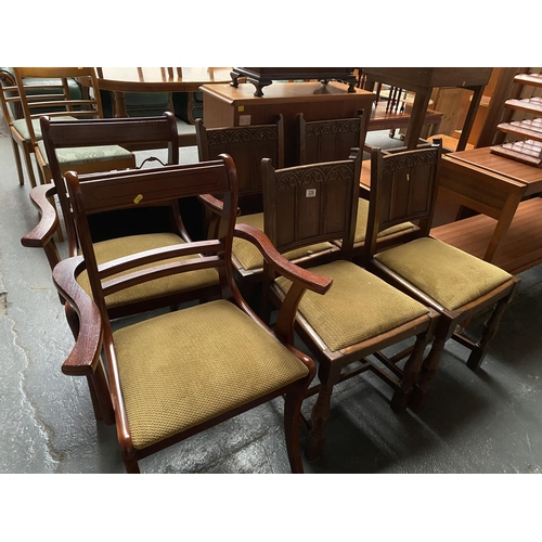 339 - Four oak dining chairs and two modern carver chairs